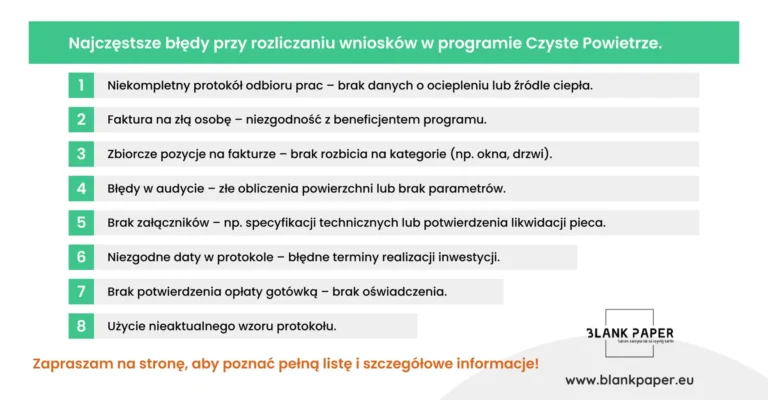 najczęstsze błędy rozliczenie czyste powietrze