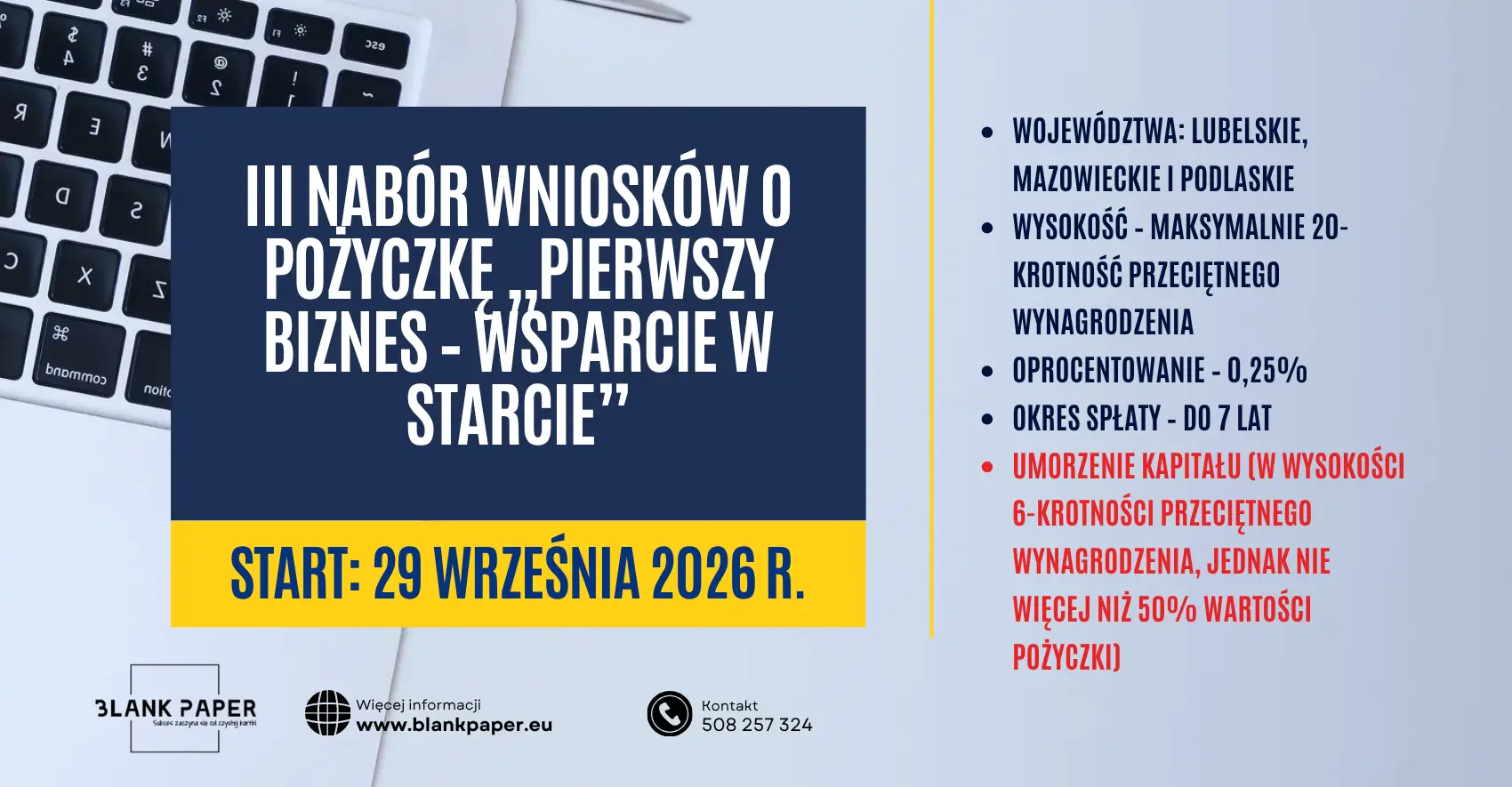 Nabór pożyczka Pierwszy biznes - Wsparcie w starcie